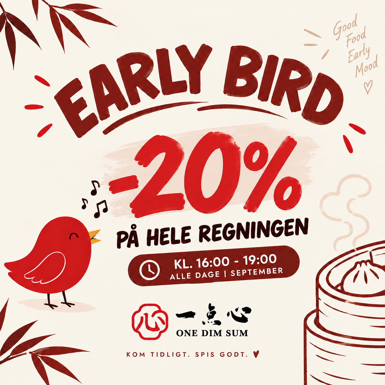 Early Bird tilbud hos One Dim Sum restaurant i Aarhus Ø