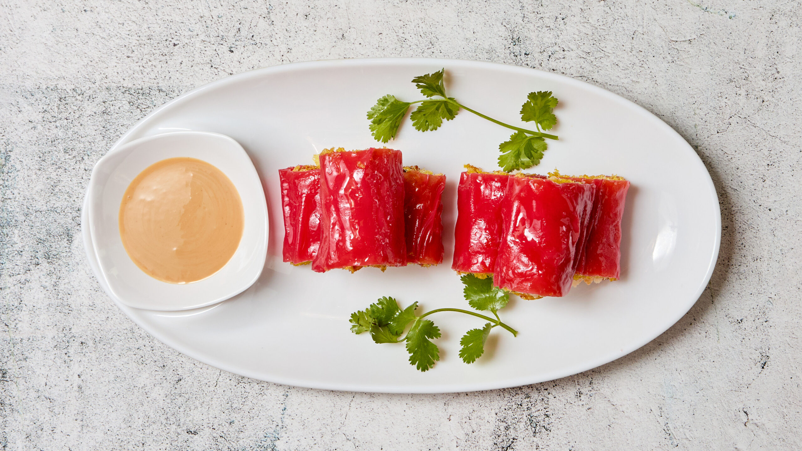 Røde Cheung Fun med rejer hos One Dim Sum i Aarhus